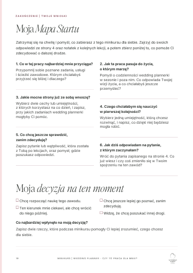 Strona workbooka Moja Mapa Startu z miejscem na własne wnioski